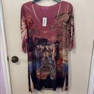Women's Multicolor Graphic Tunic Top